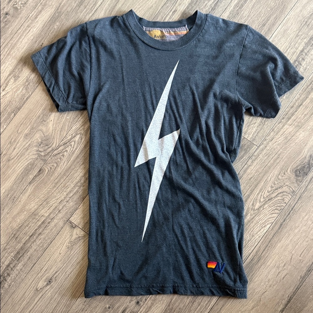 Aviator Nation Black Tee with Yellow Sun Graphic